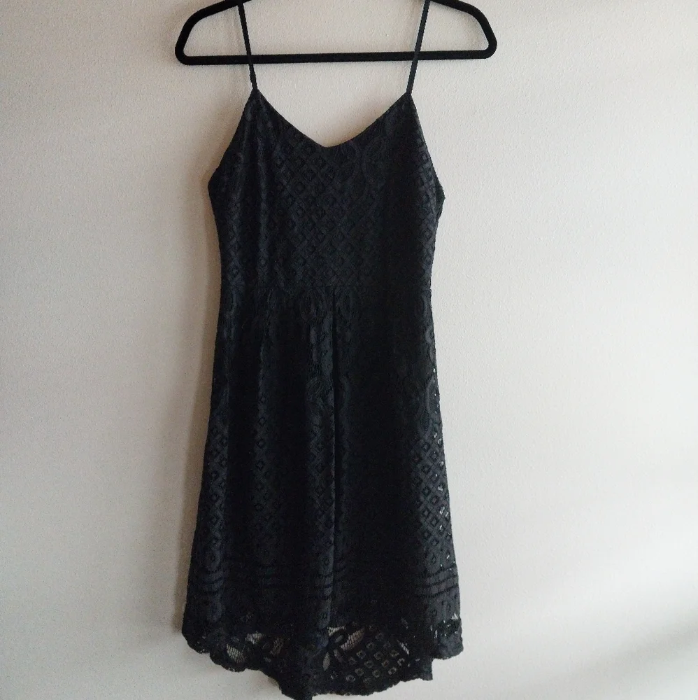 Garage Black Lace Vintage Y2K High Low Slip Dress